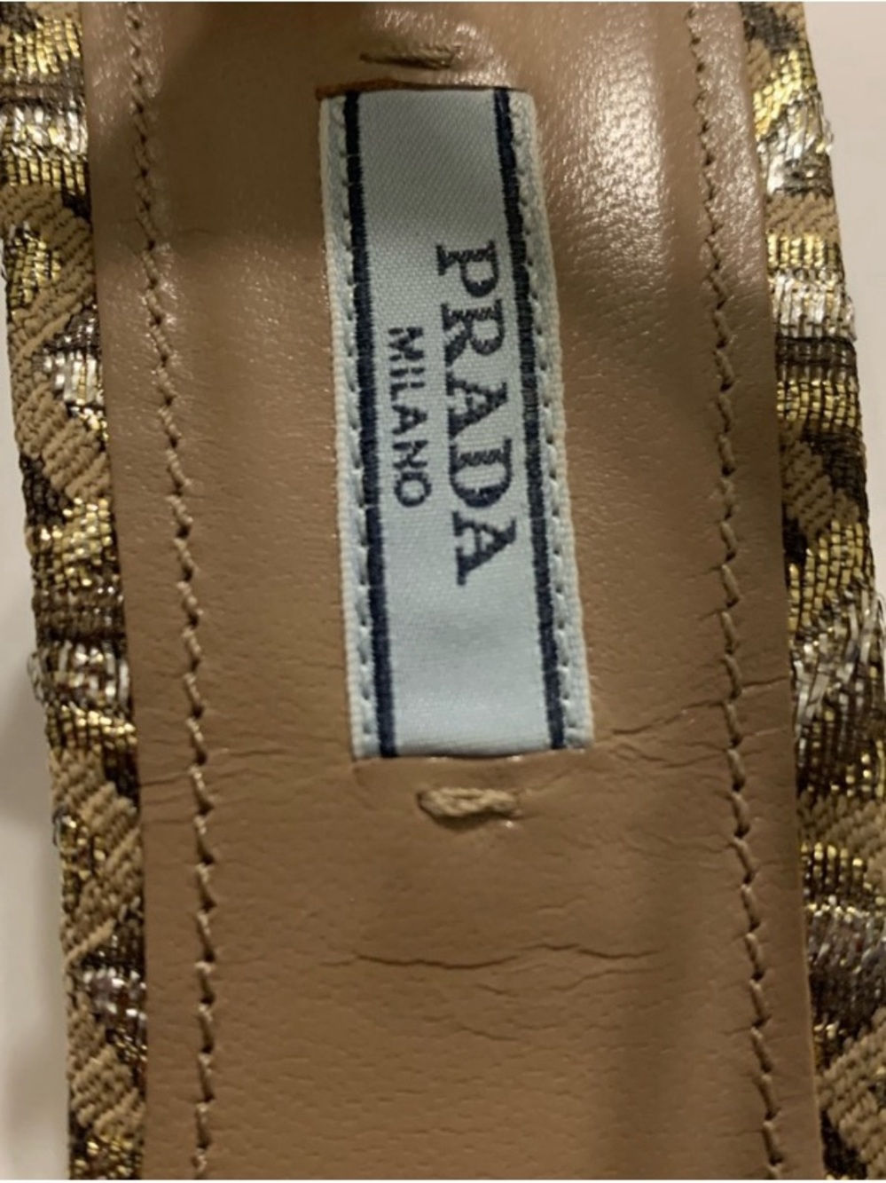 Prada Gold Metallic Patterned Ankle-Strap Kitten Heel - Picture 6 of 8